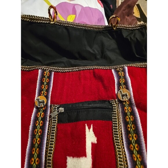 Classic Alpaca Shoulder Crossbody Purse Hand bag Logo White Alpaca Stripe Boho - Picture 3 of 7